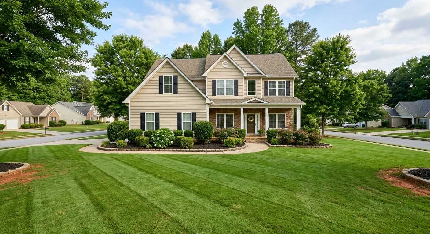 Healthy green lawn at a suburban home in Loganville, GA