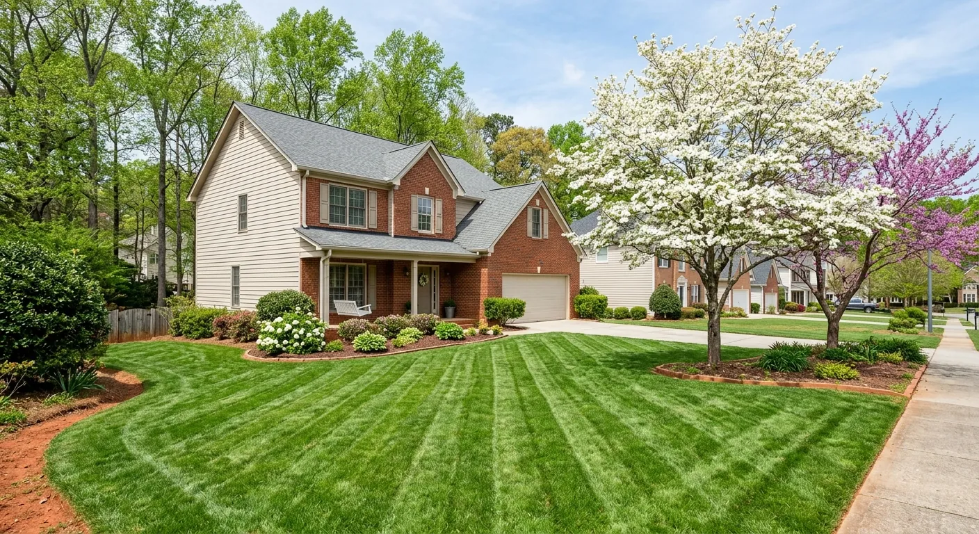 Seasonal North Georgia lawn care, a healthy green Snellville lawn in spring